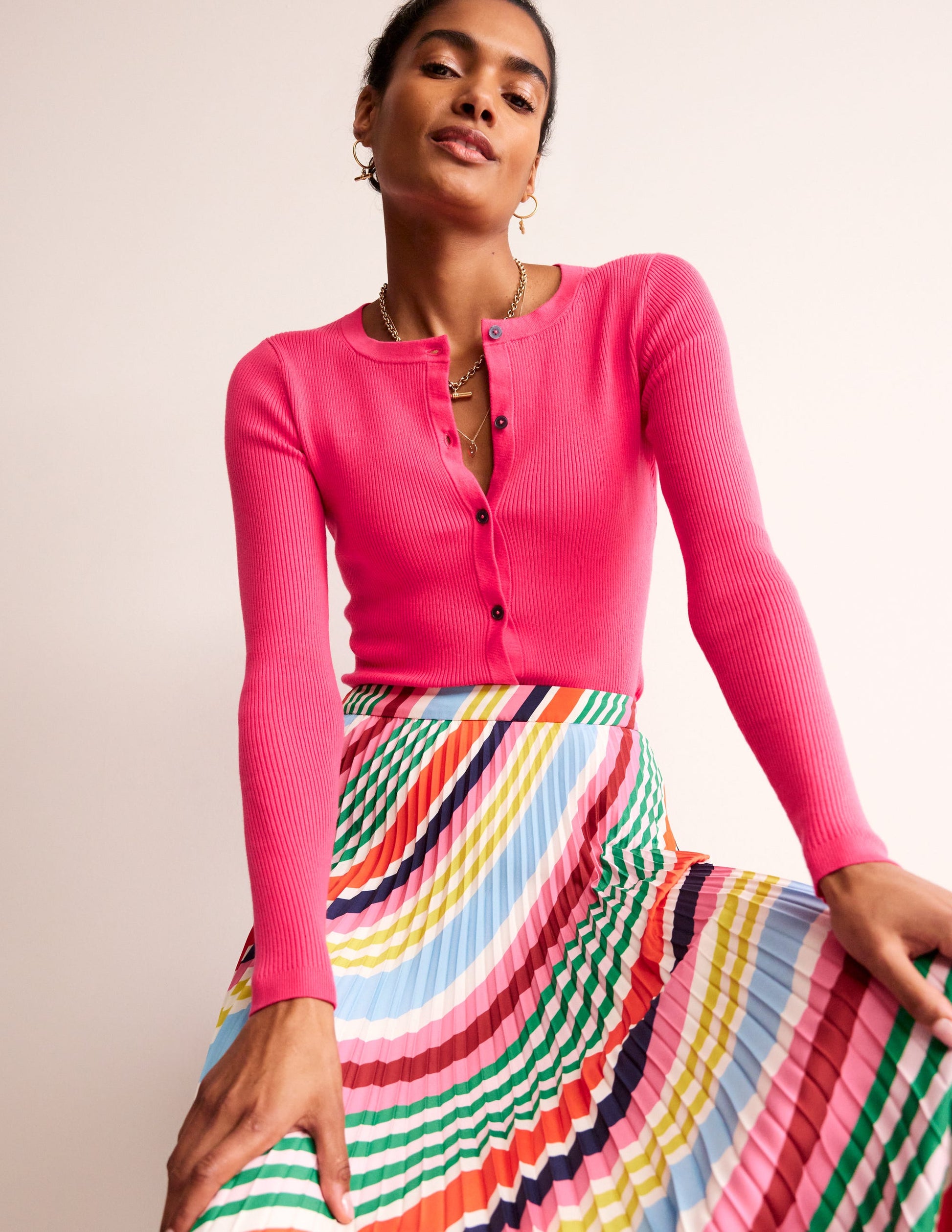 Cotton Rib Cardigan-Carnival Pink-1