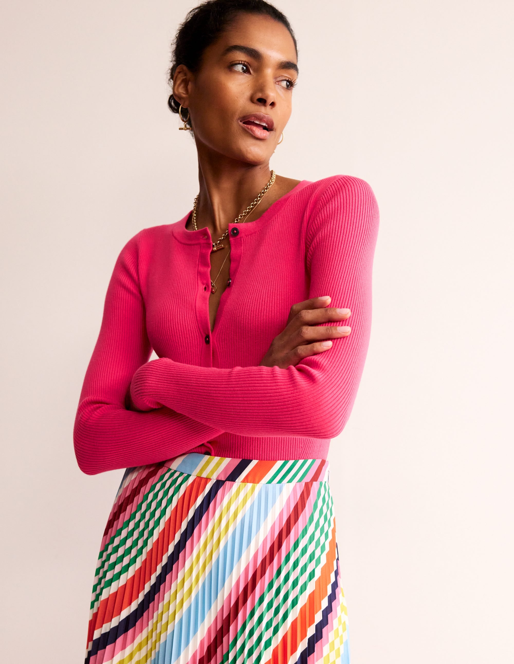 Cotton Rib Cardigan-Carnival Pink - Image 4