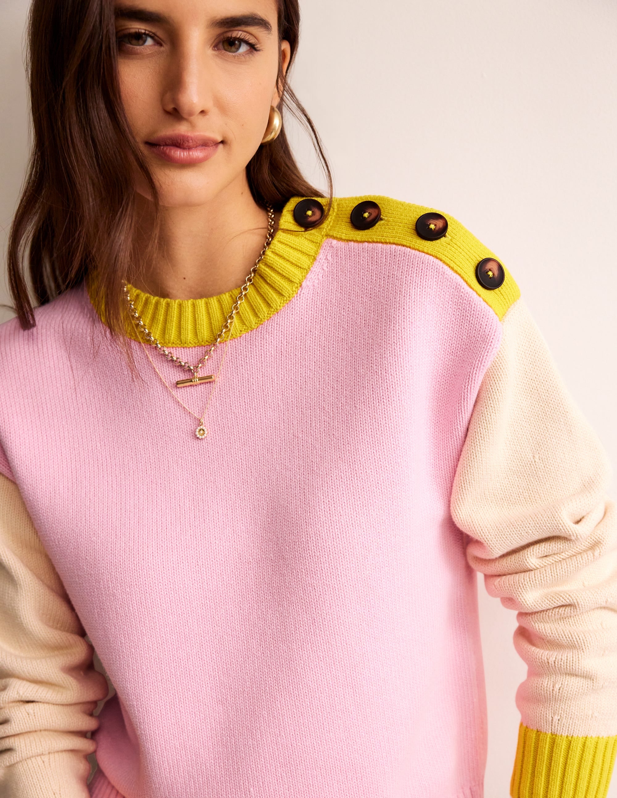 Hotch Potch Cotton Jumper-Blossom Pink, Warm Ivory - Image 2
