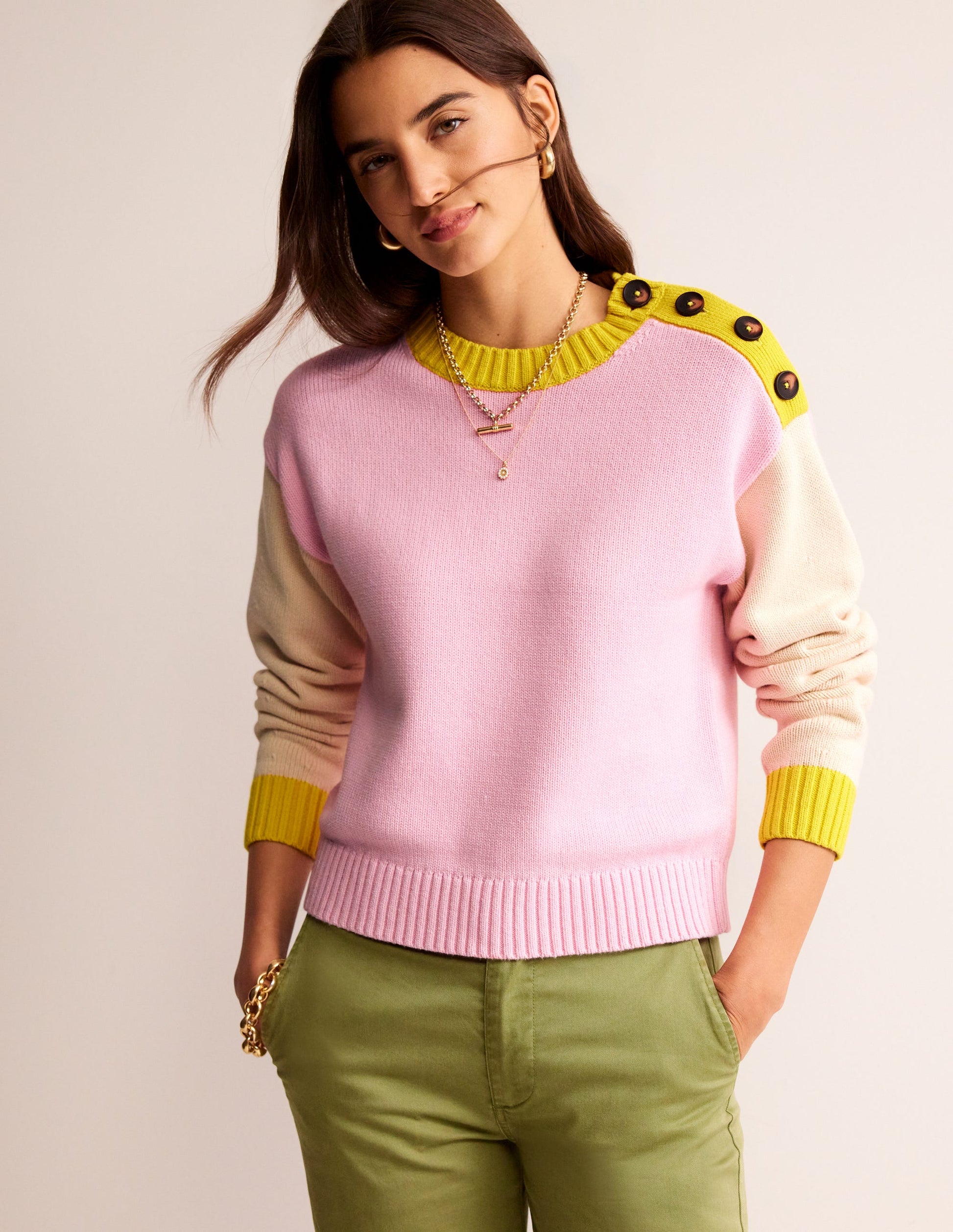 Hotch Potch Cotton Jumper-Blossom Pink, Warm Ivory-4