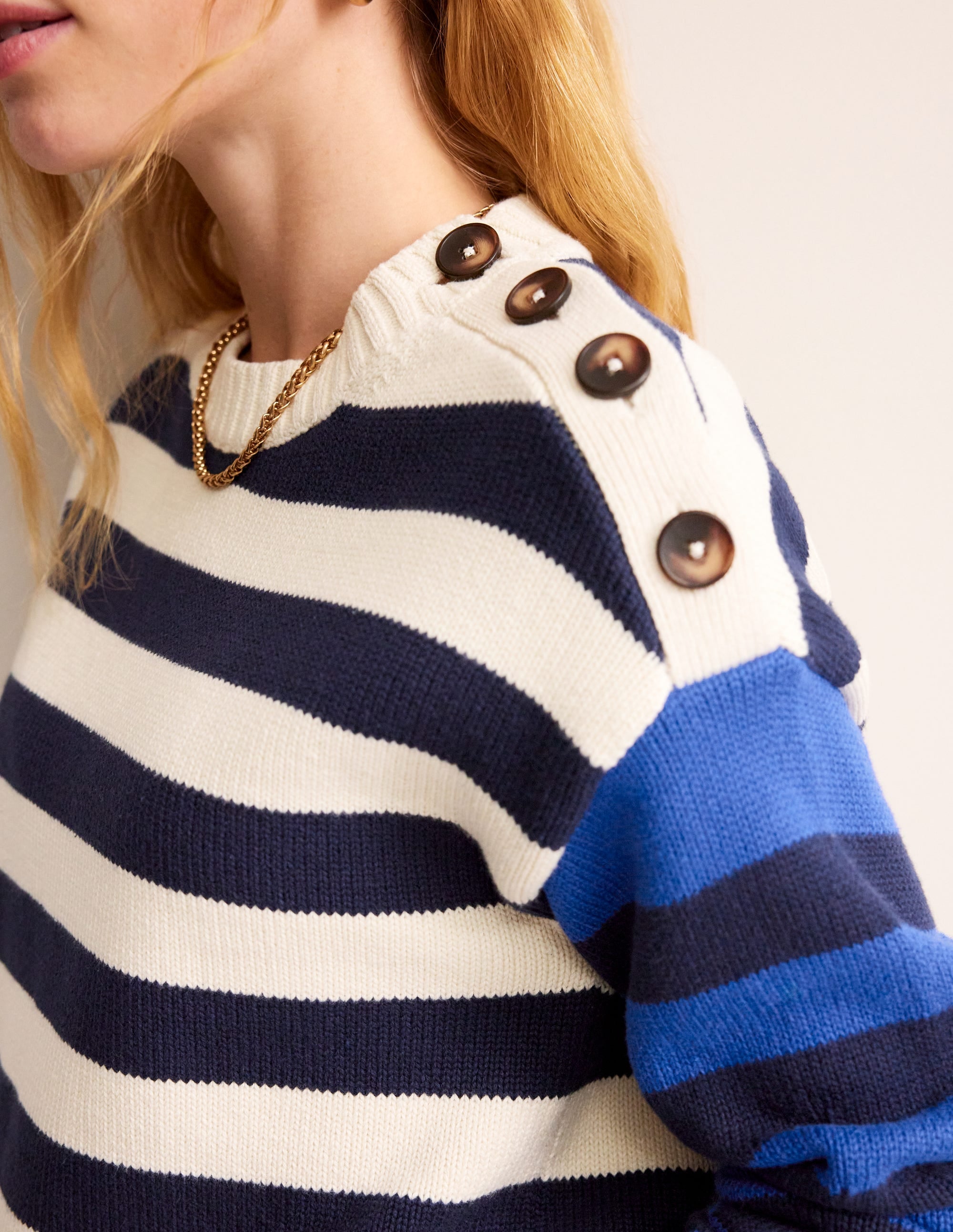 Hotch Potch Cotton Jumper-Naval Academy, Ivory Stripe - Image 2