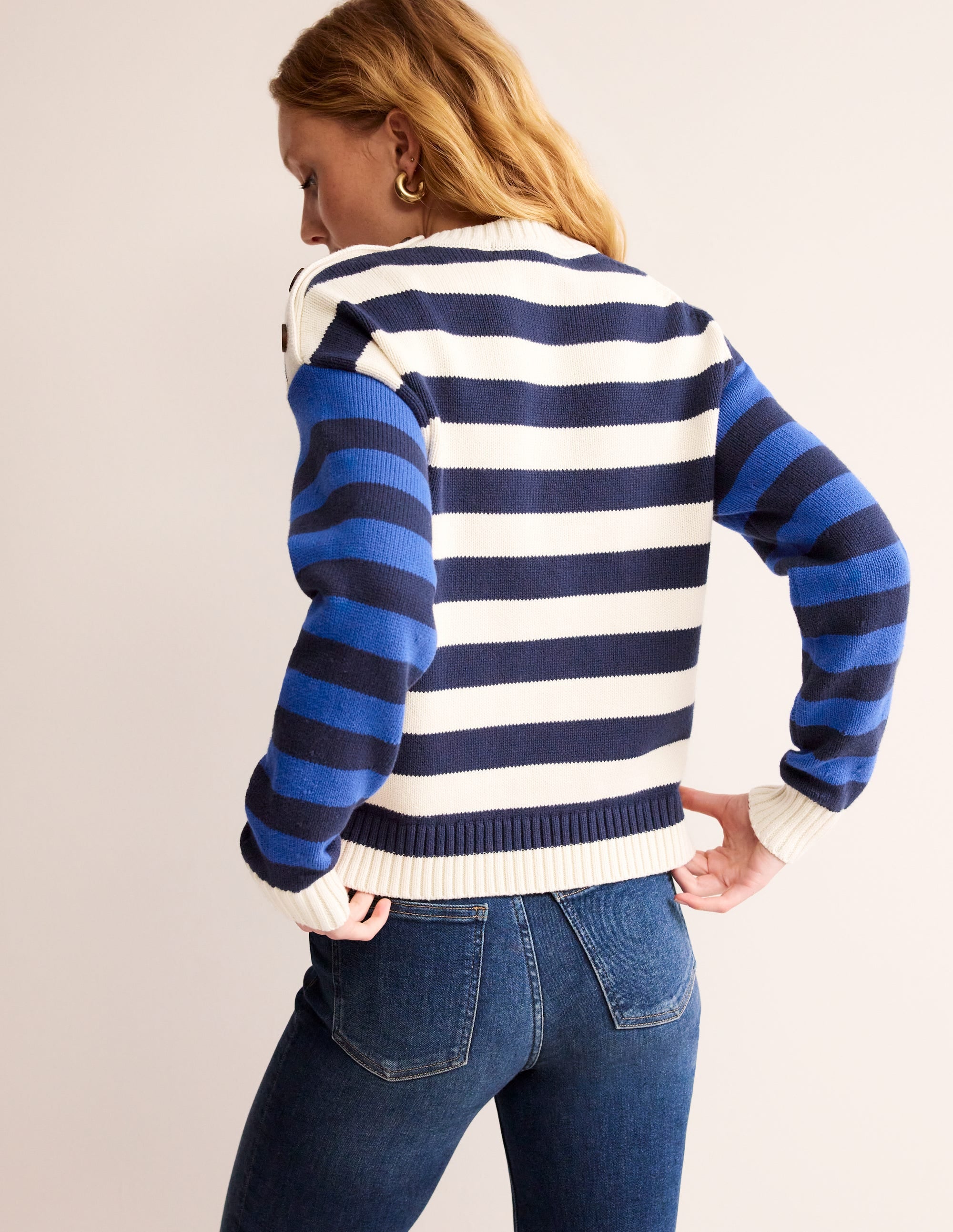 Hotch Potch Cotton Jumper-Naval Academy, Ivory Stripe - Image 3