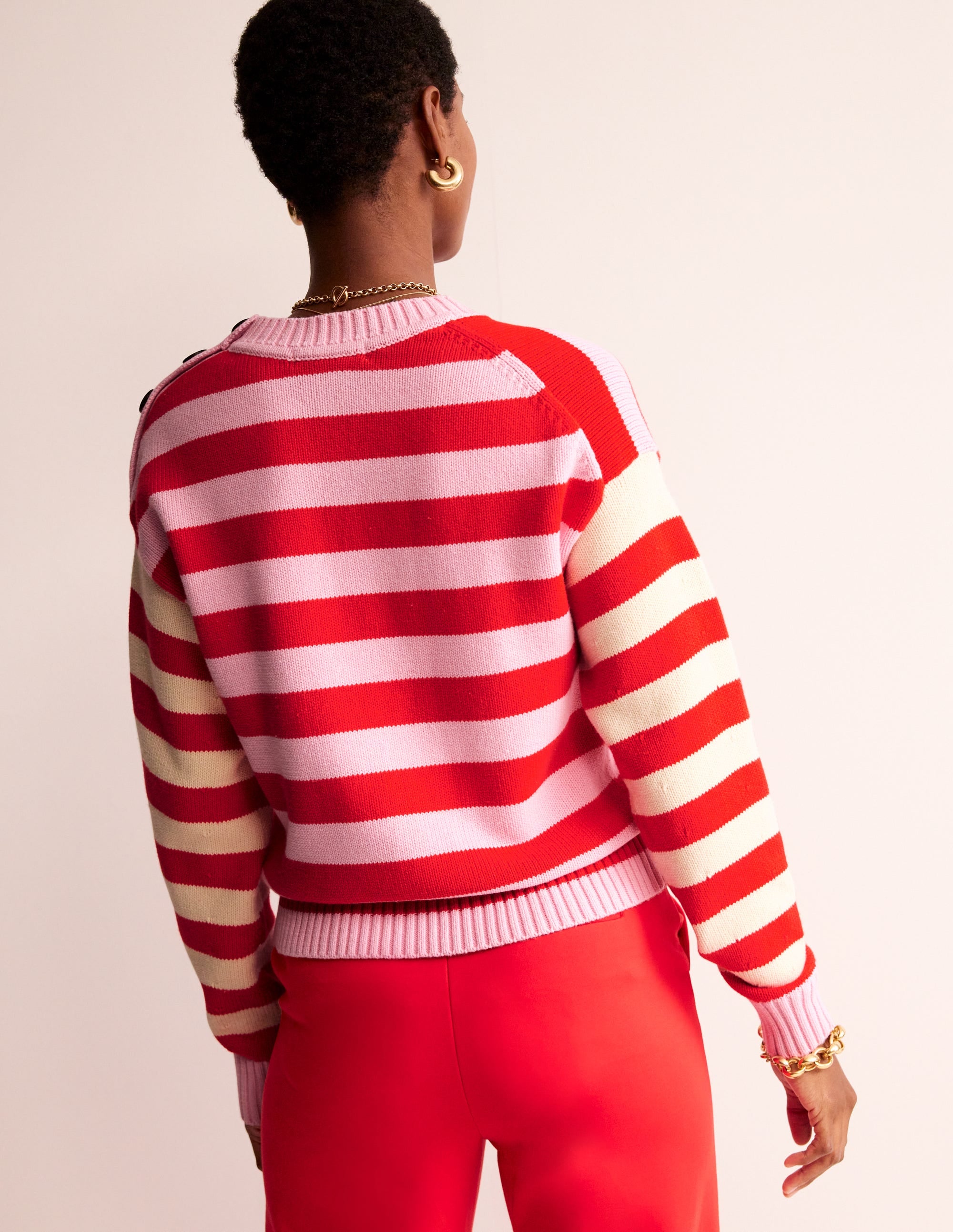 Hotch Potch Cotton Jumper-Blossom Pink, Flamenco Red - Image 3