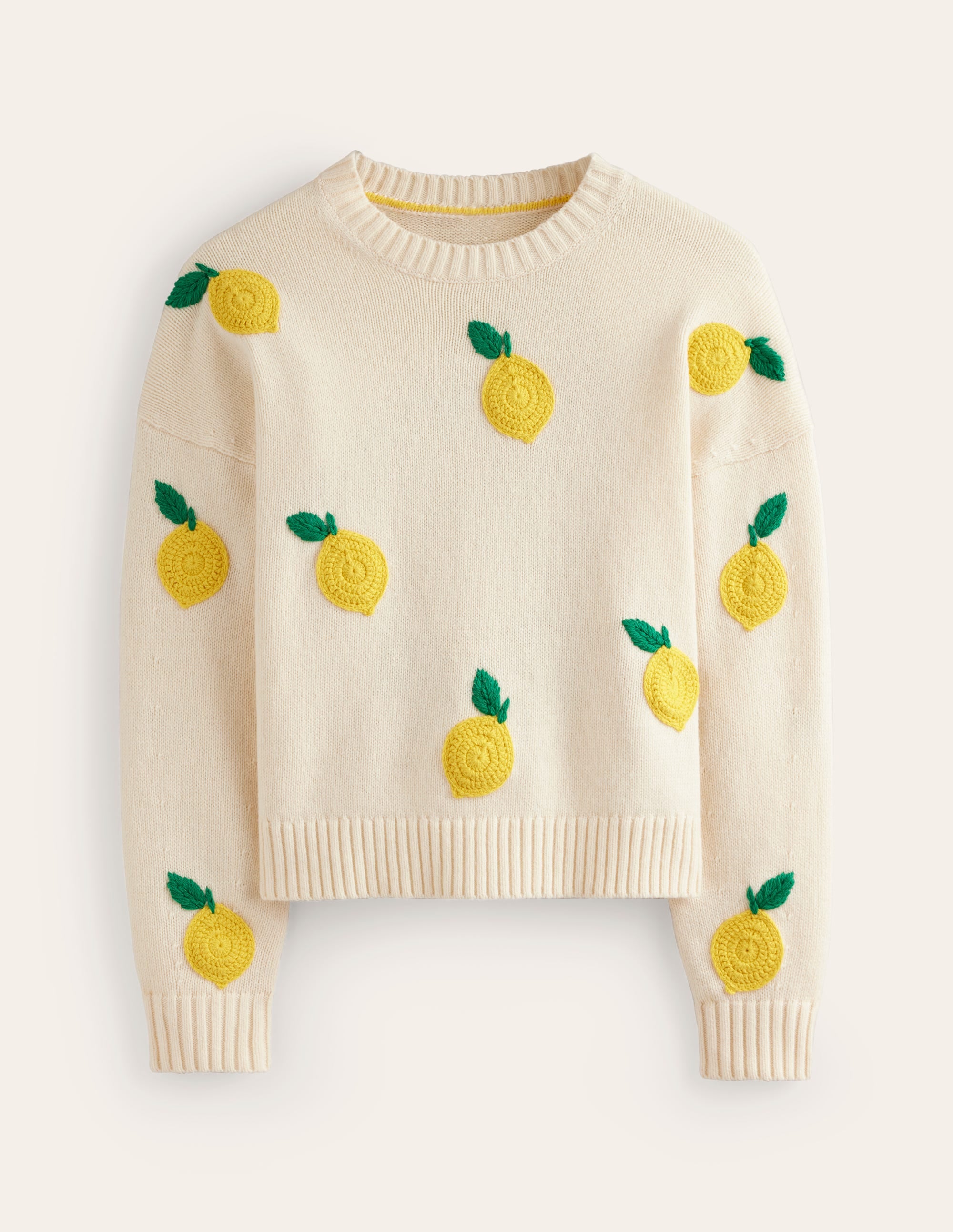 Hand Embroidered Jumper-Warm Ivory, Lemons - Image 5
