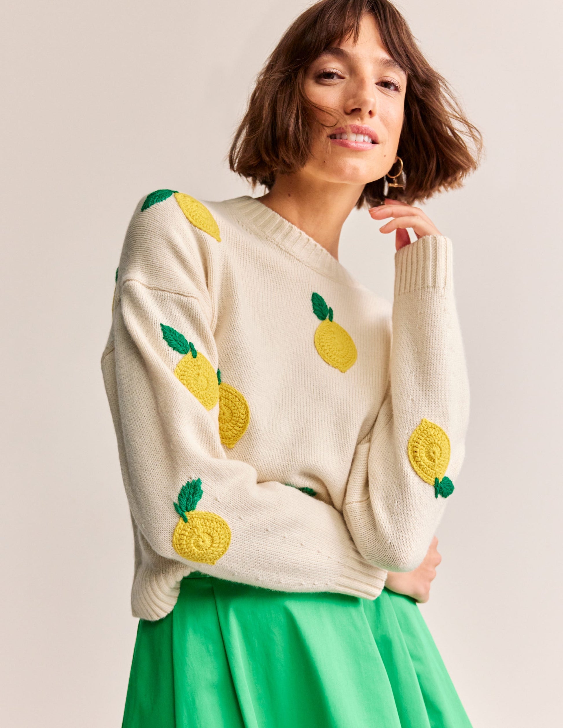 Hand Embroidered Jumper-Warm Ivory, Lemons-2