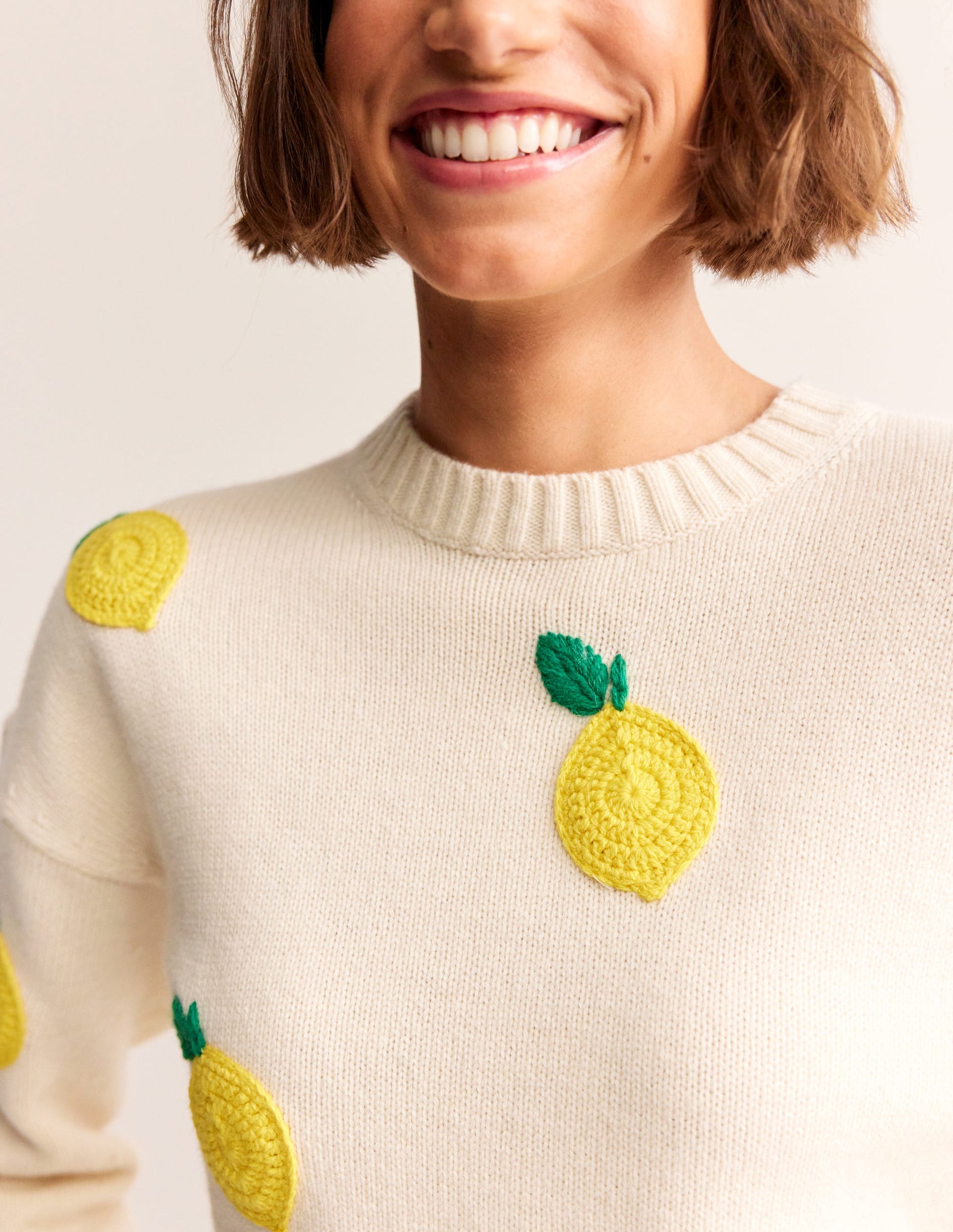 Hand Embroidered Jumper-Warm Ivory, Lemons-3