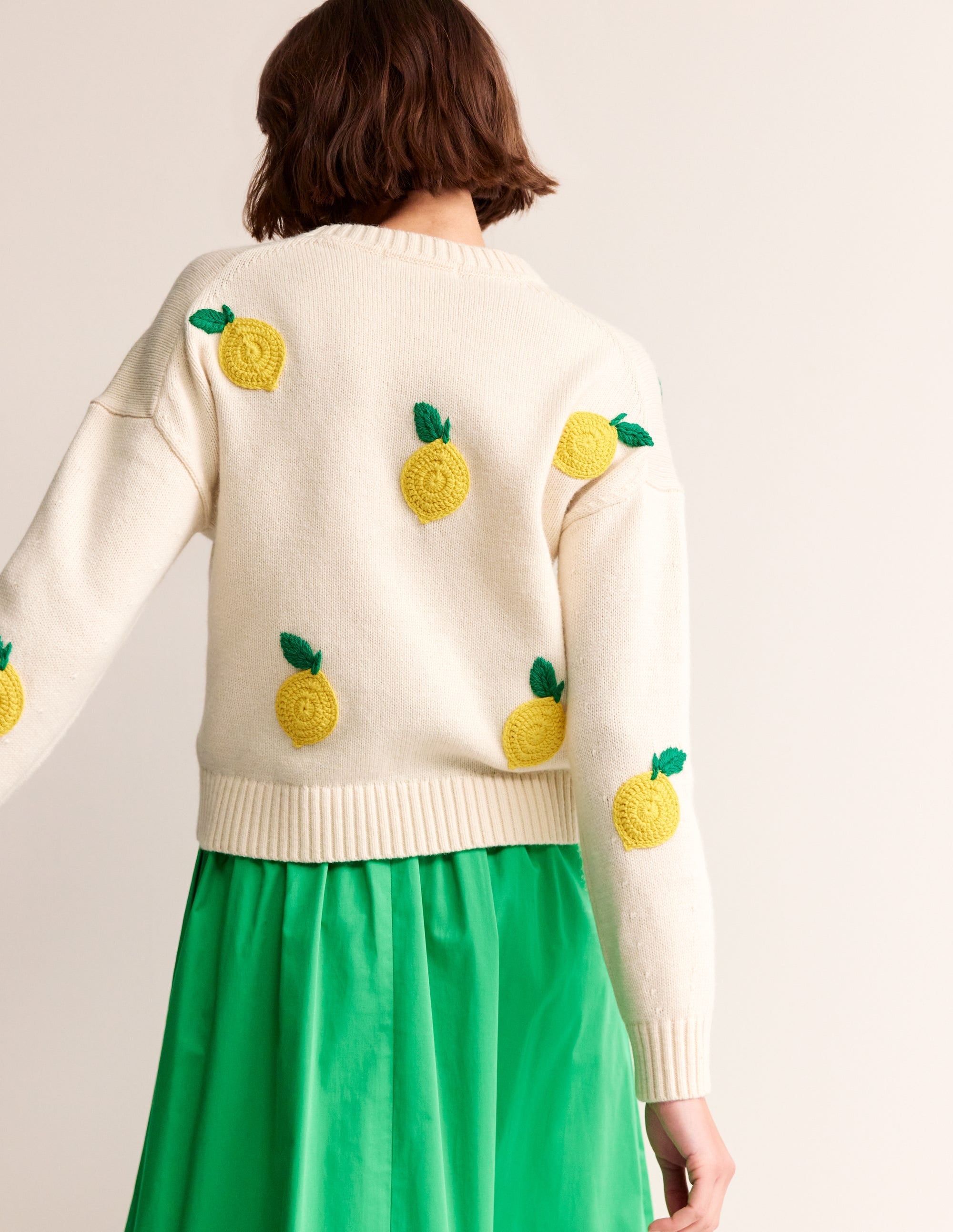 Hand Embroidered Jumper-Warm Ivory, Lemons - Image 4