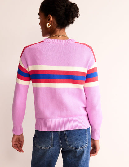 Stripe Knitted Jumper-Lilac, Warm Ivory, Red Stripe-3