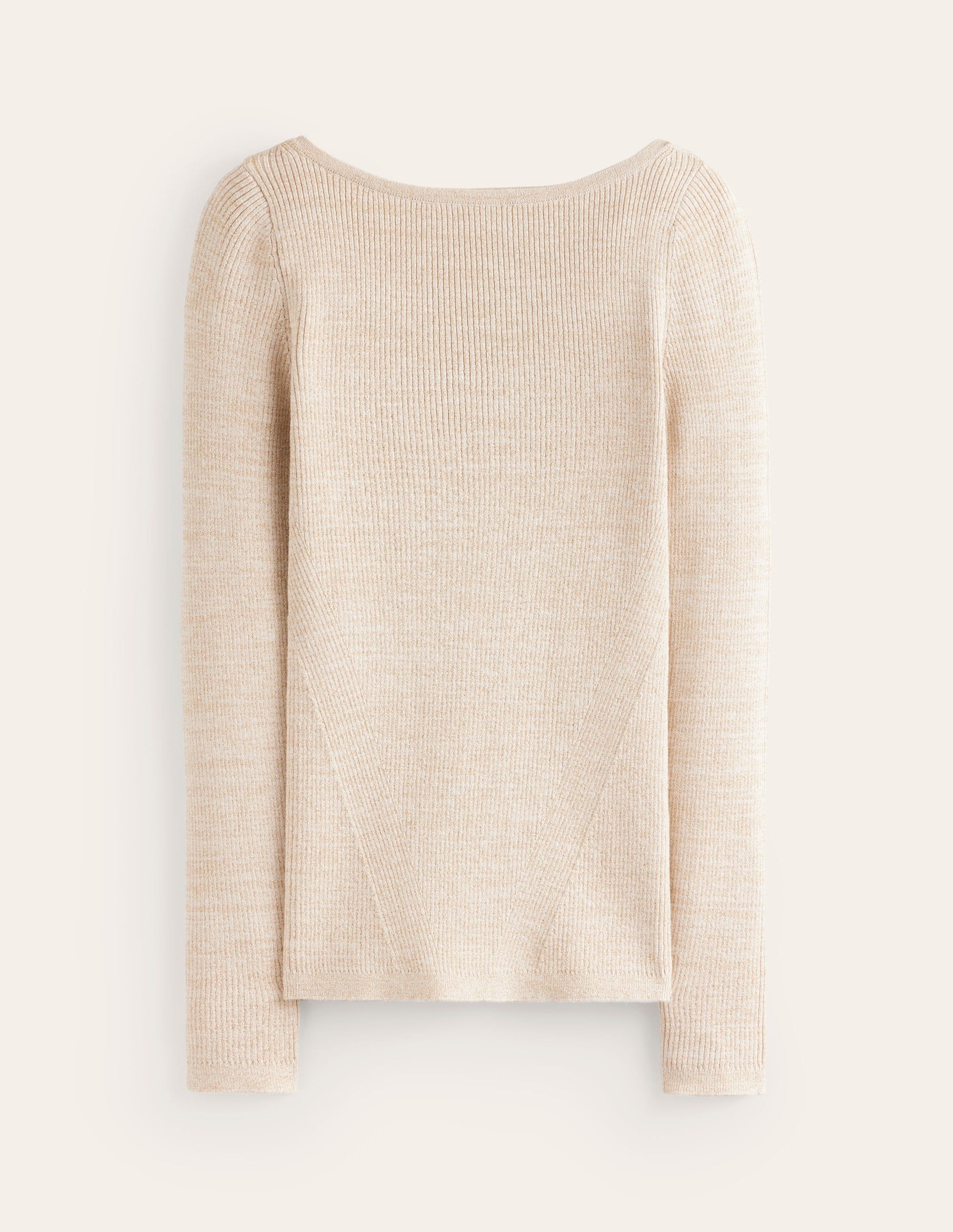 Cotton Rib Boat Neck Jumper-Gold Metallic-5