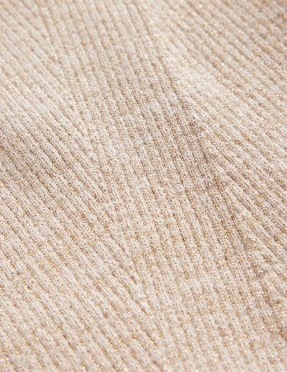 Cotton Rib Boat Neck Jumper-Gold Metallic-6
