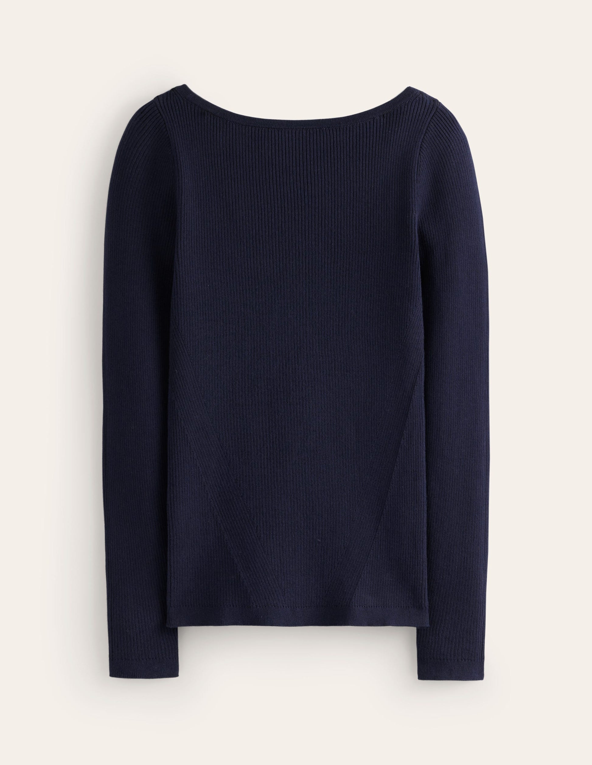 Cotton Rib Boat Neck Jumper-Navy-5