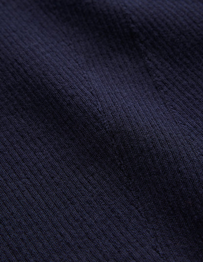 Cotton Rib Boat Neck Jumper-Navy-6