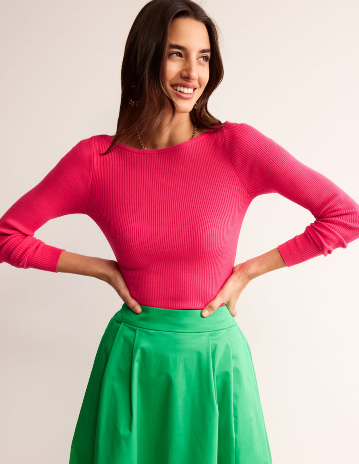 Cotton Rib Boat Neck Jumper-Carnival Pink