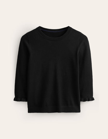 Cotton Merino Frill Jumper-Black-5