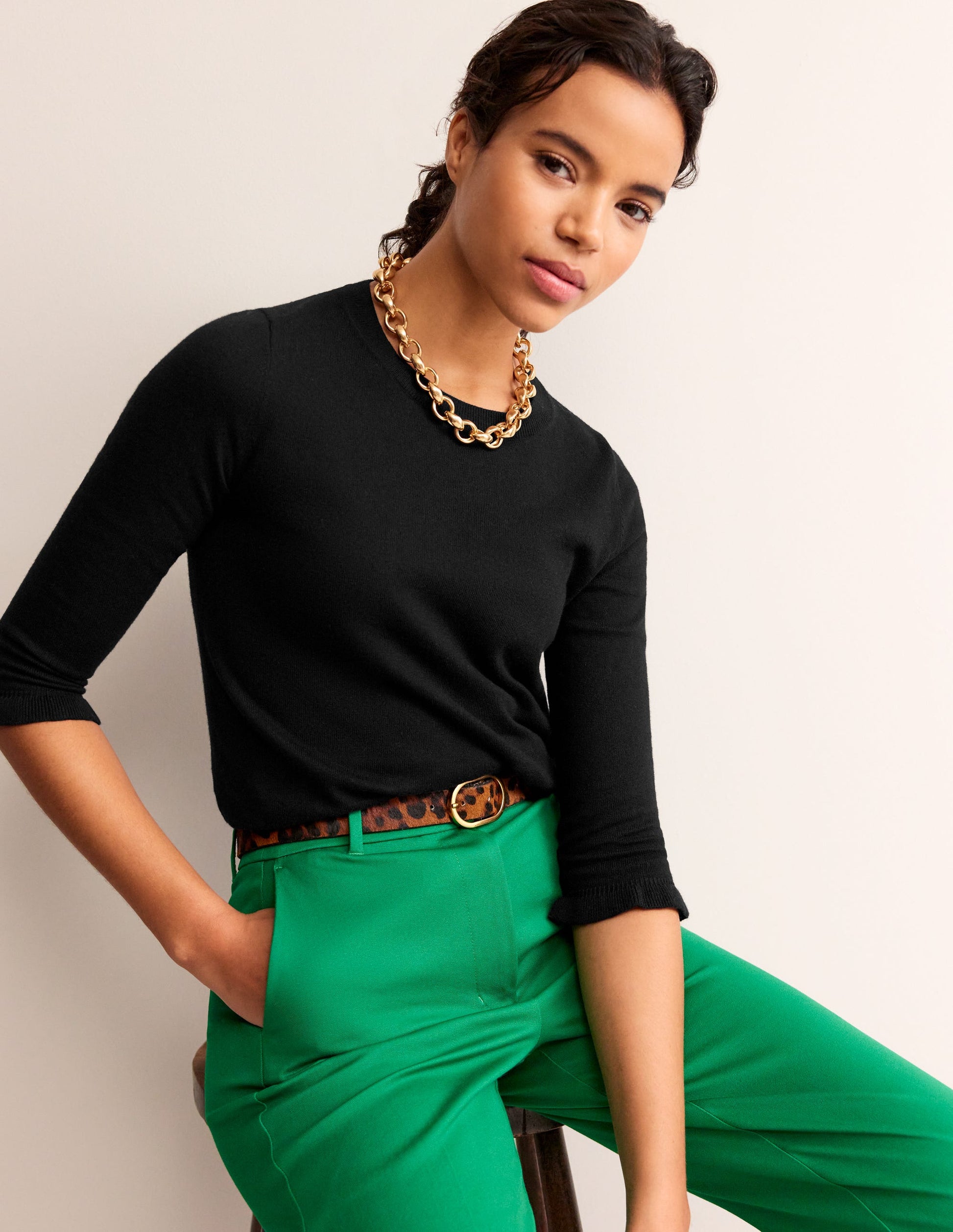 Cotton Merino Frill Jumper-Black-1