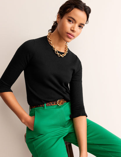 Cotton Merino Frill Jumper-Black-1