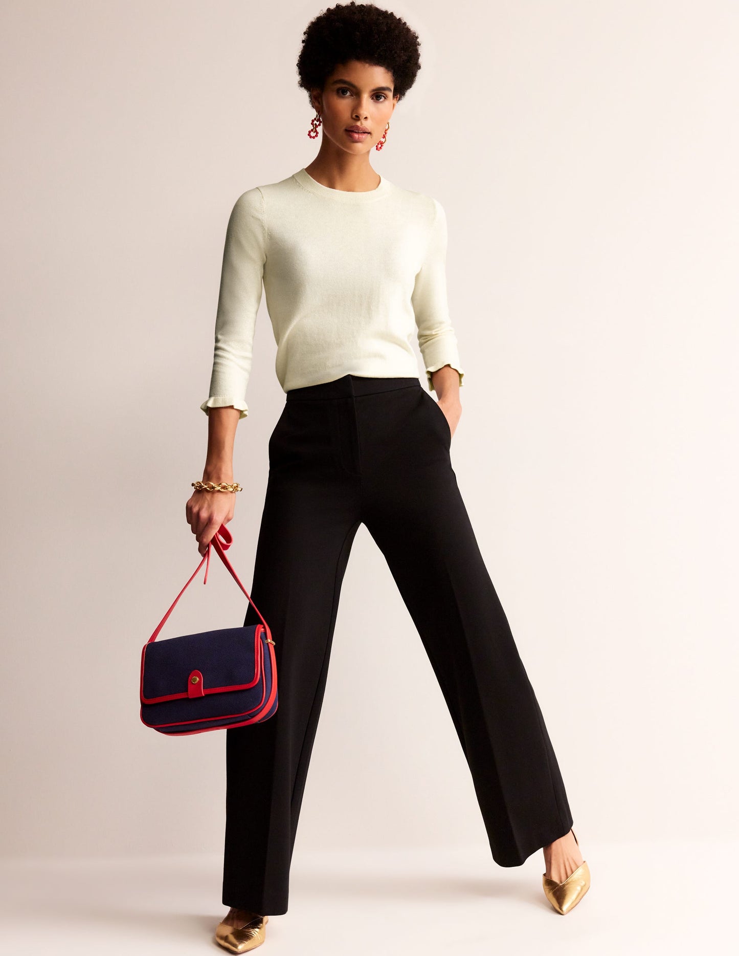 Cotton Merino Frill Jumper-Warm Ivory