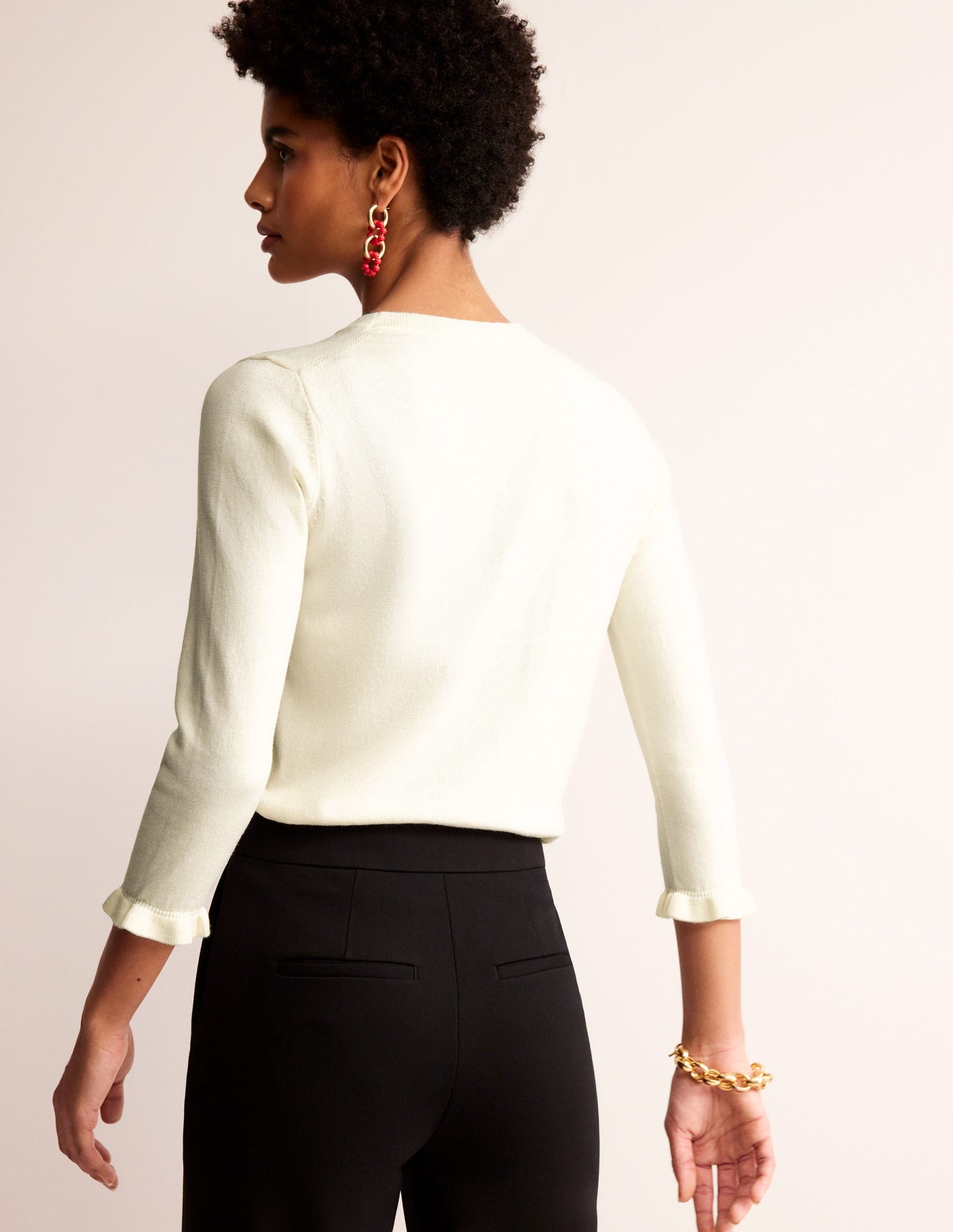 Cotton Merino Frill Jumper-Warm Ivory