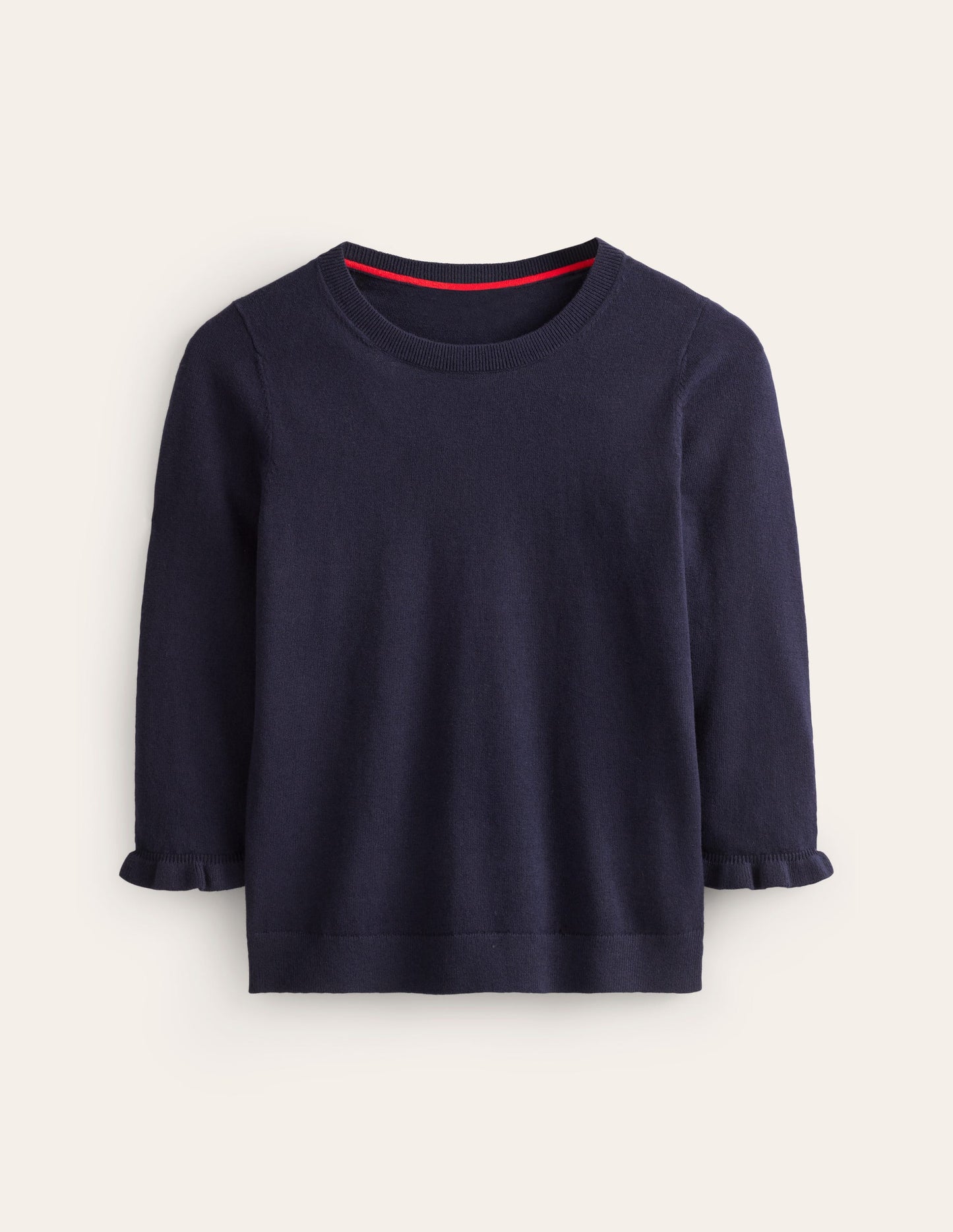 Cotton Merino Frill Jumper-Navy