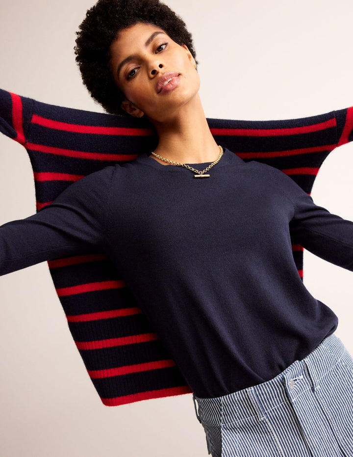 Cotton Merino Frill Jumper-Navy