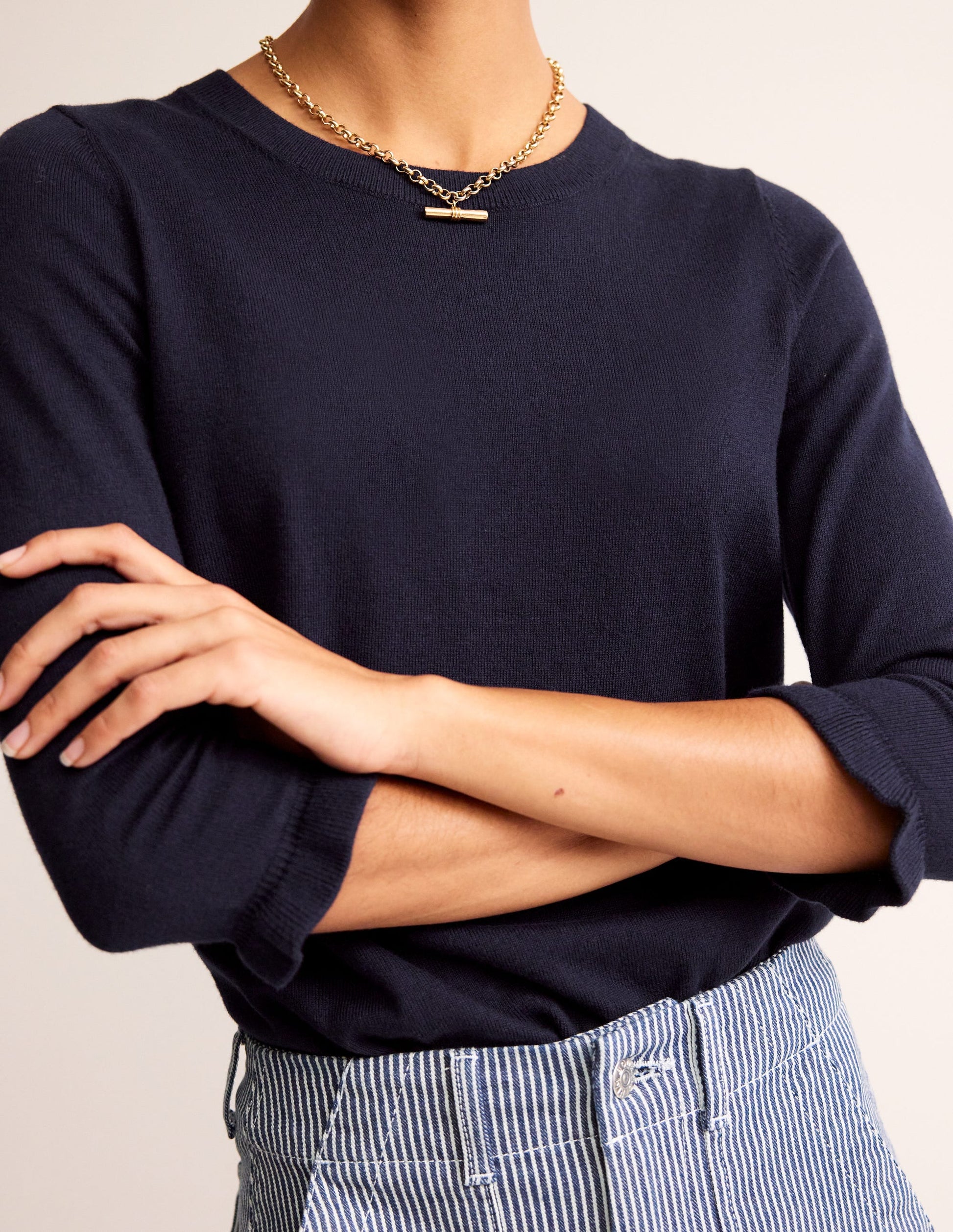 Cotton Merino Frill Jumper-Navy-2