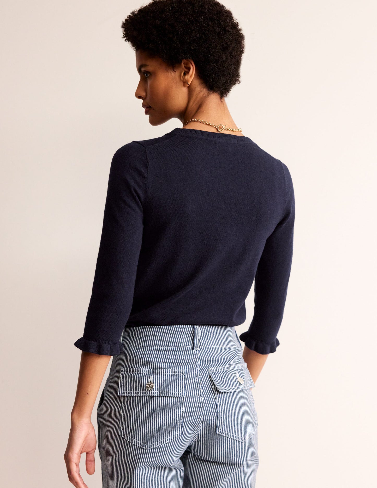 Cotton Merino Frill Jumper-Navy