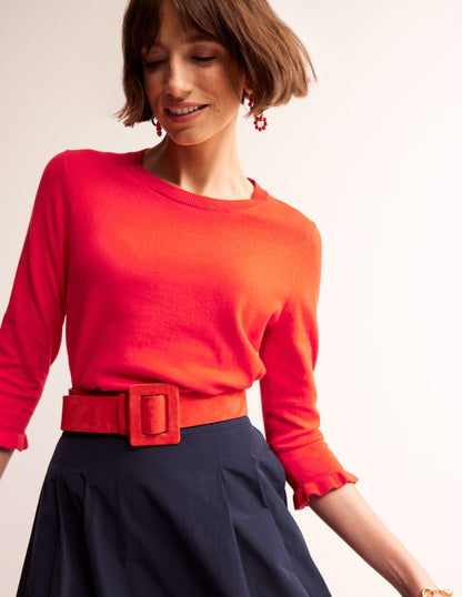 Cotton Merino Frill Jumper-Post Box Red-1