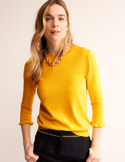 Cotton Merino Frill Jumper-Mimosa Yellow-1