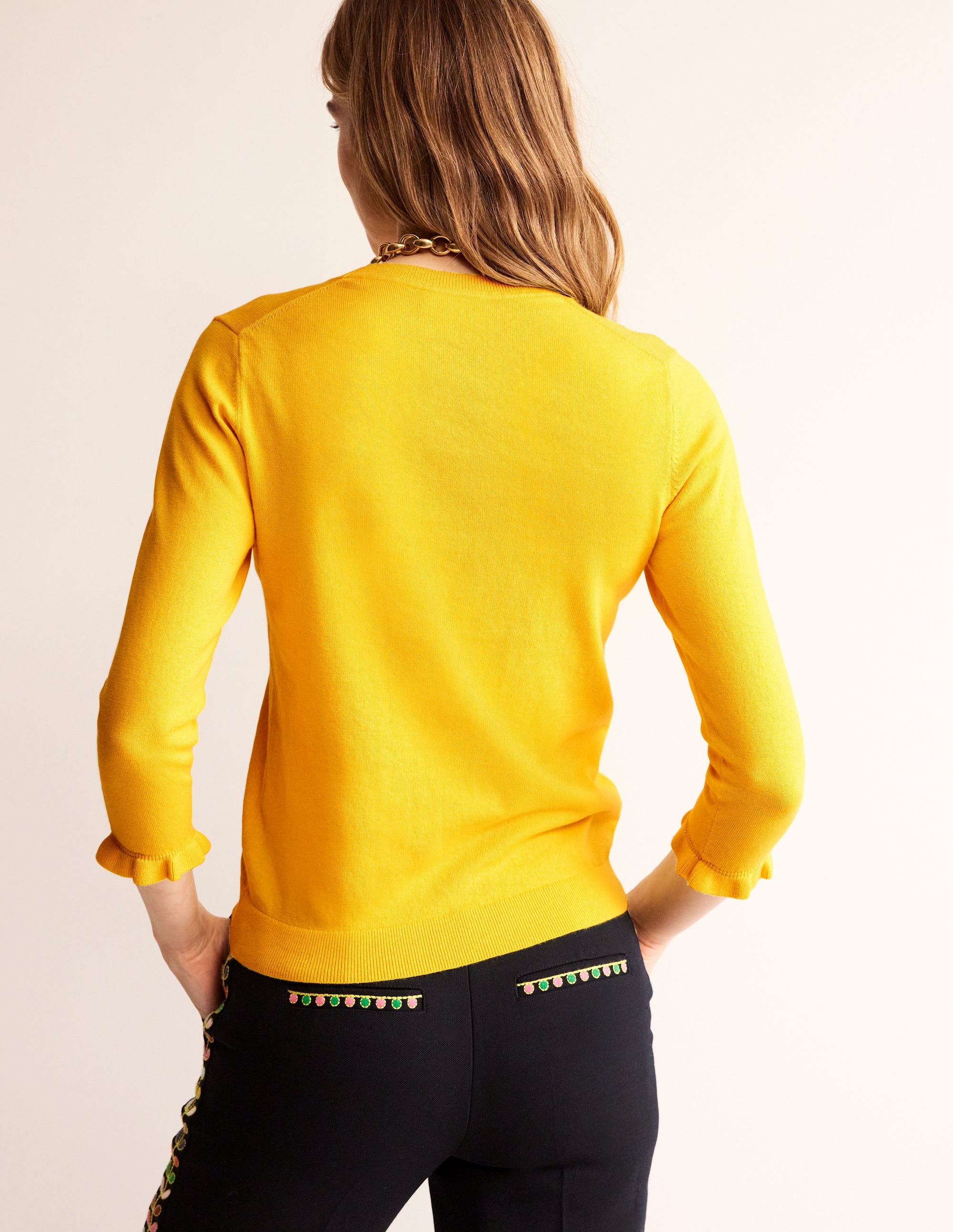 Cotton Merino Frill Jumper-Mimosa Yellow - Image 3