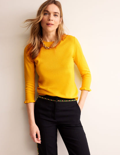 Cotton Merino Frill Jumper-Mimosa Yellow-4