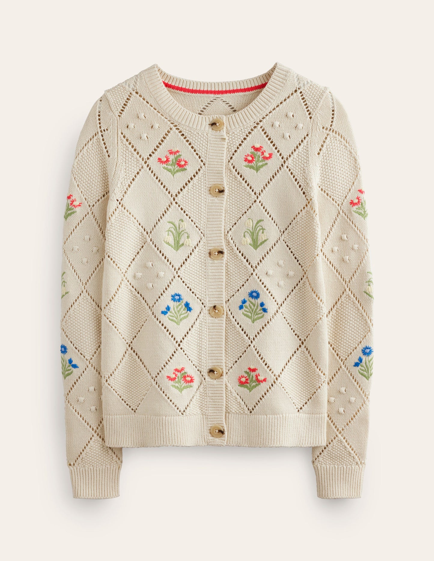 Cotton Embroidered Cardigan-Warm Ivory