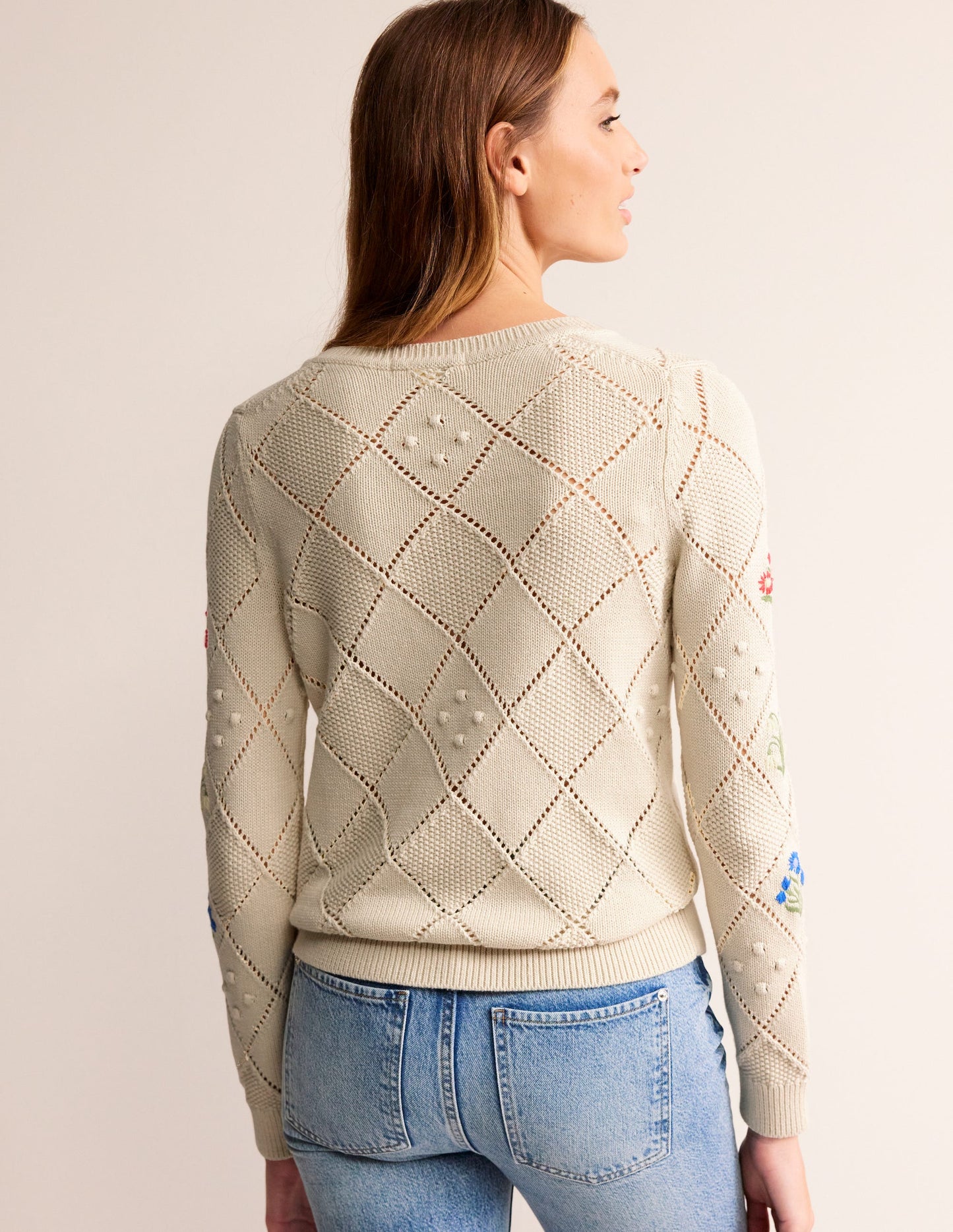 Cotton Embroidered Cardigan-Warm Ivory