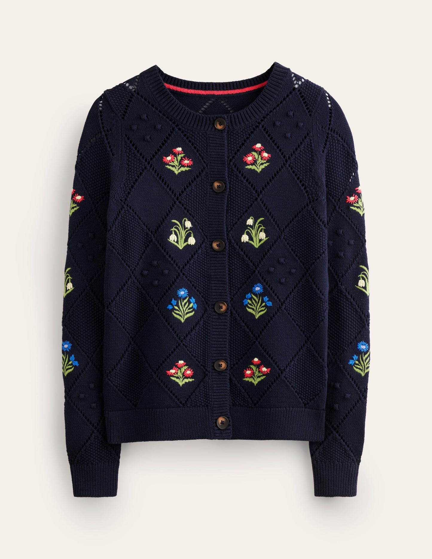 Cotton Embroidered Cardigan-Navy