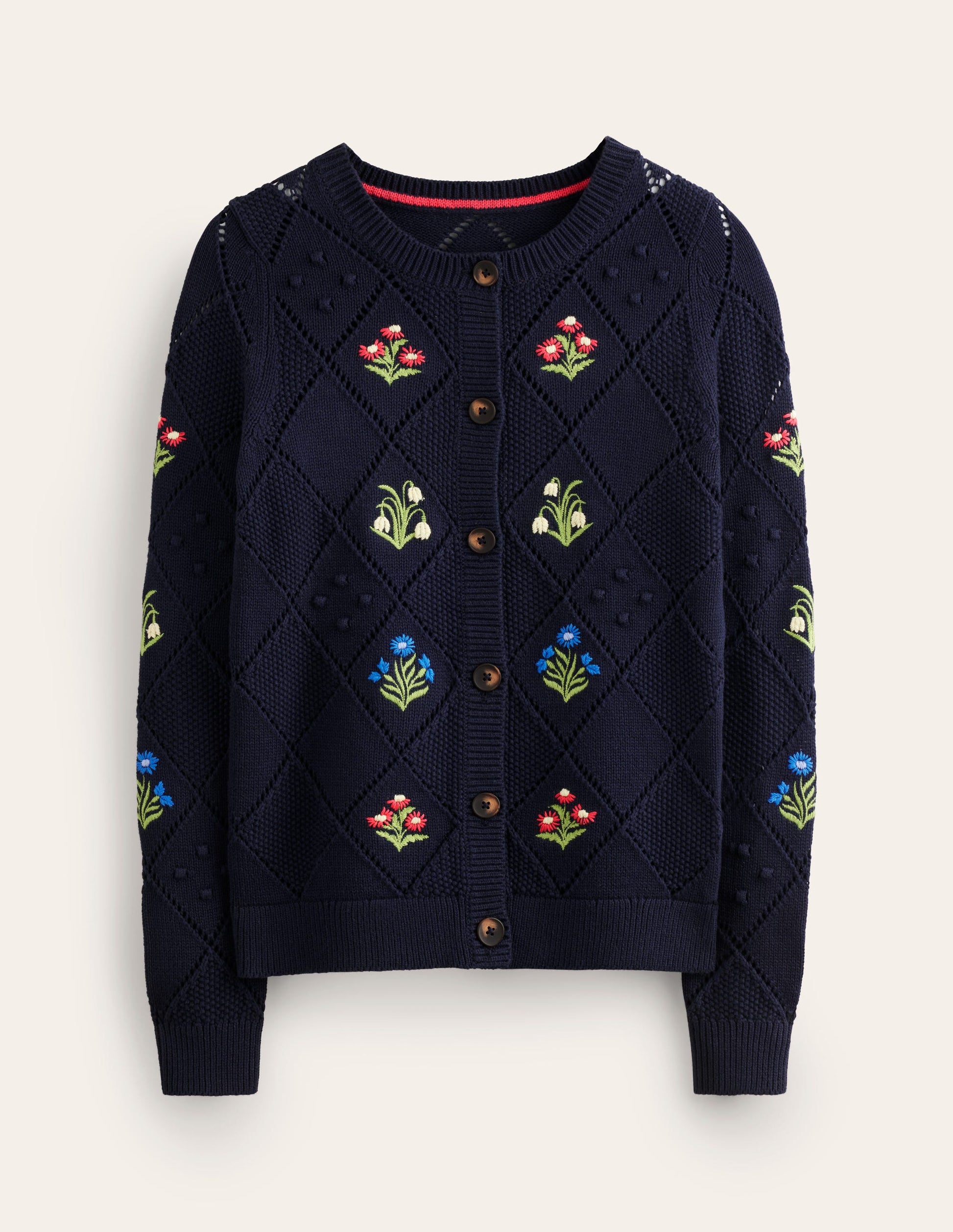 Cotton Embroidered Cardigan-Navy-5