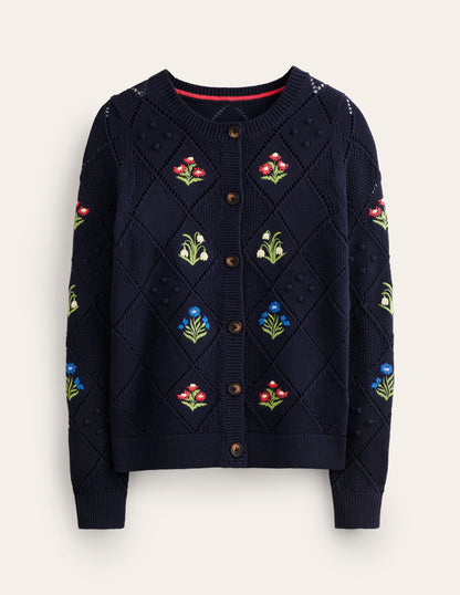 Cotton Embroidered Cardigan-Navy-5