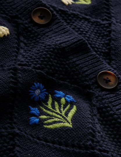 Cotton Embroidered Cardigan-Navy-6