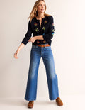 Cotton Embroidered Cardigan-Navy