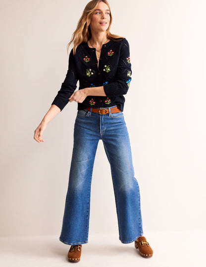 Cotton Embroidered Cardigan-Navy-1
