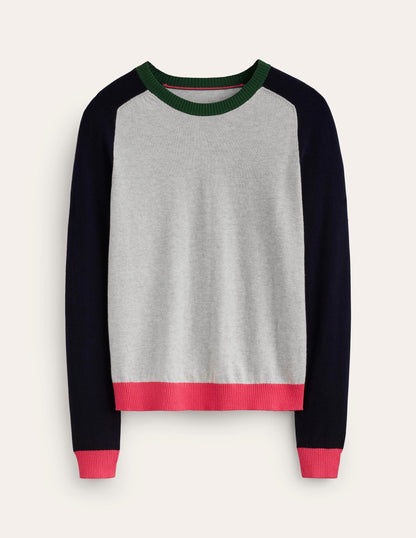 Meg Raglan Sleeve Jumper-Grey Melange, Colourblock-5