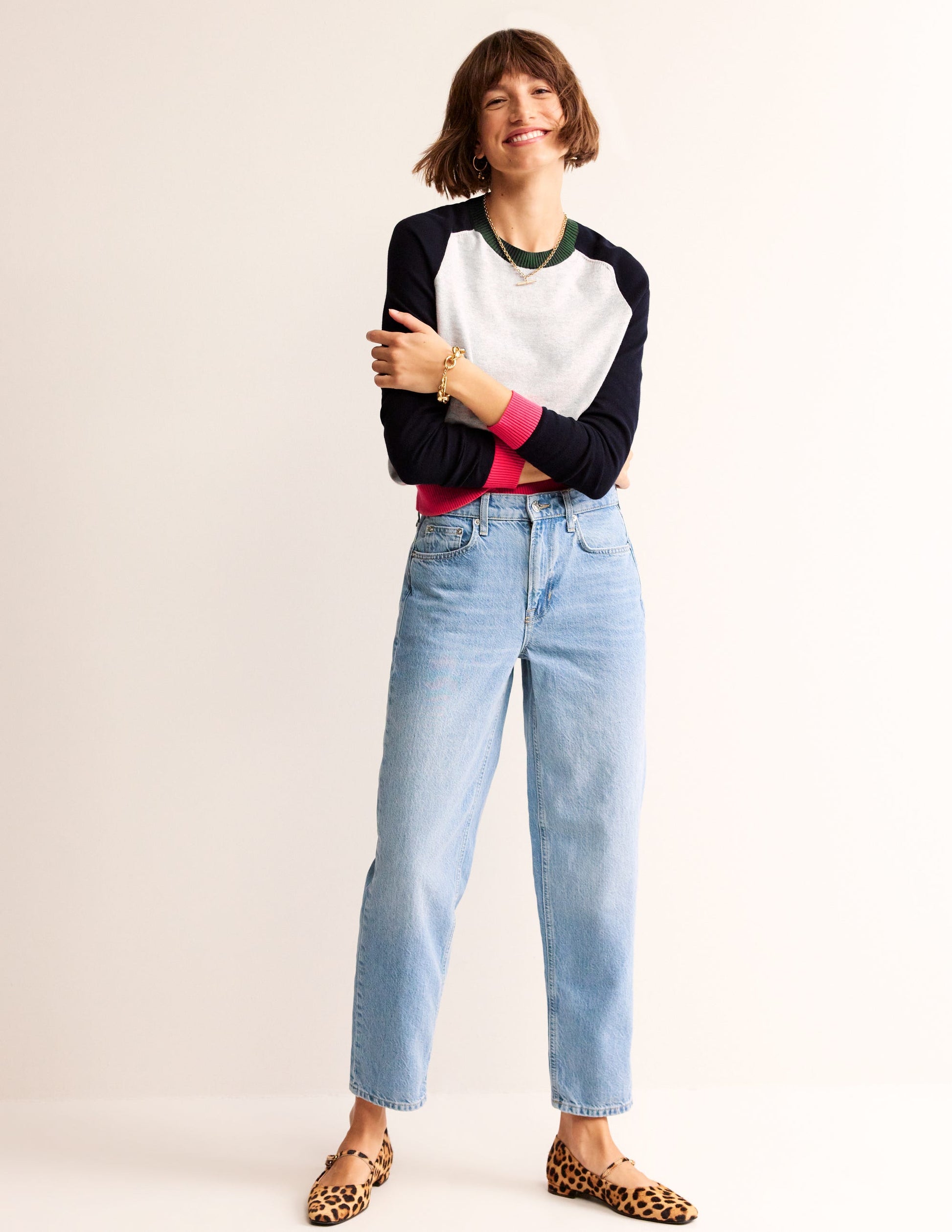 Meg Raglan Sleeve Jumper-Grey Melange, Colourblock-4
