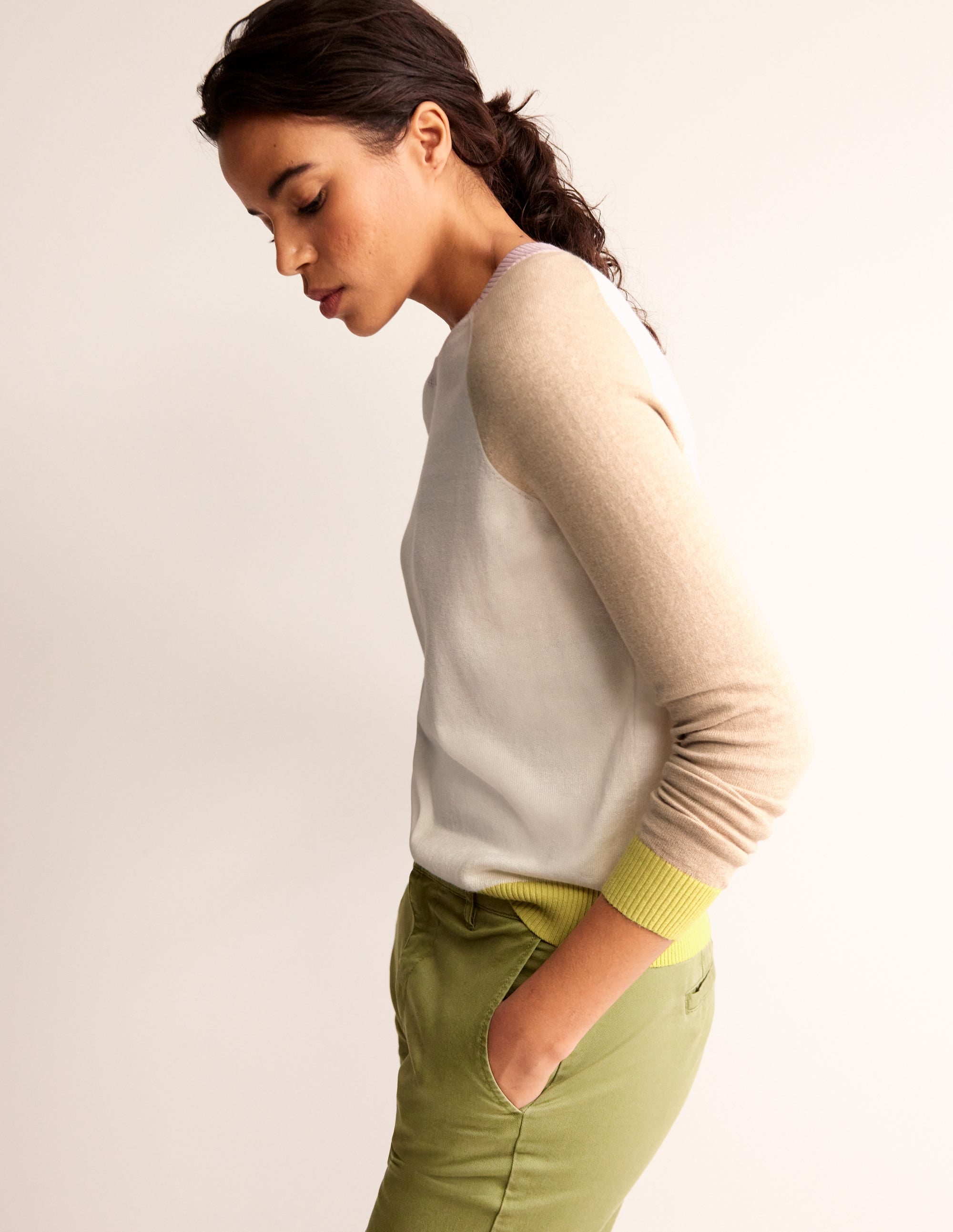 Meg Raglan Sleeve Jumper-Ivory, Chinchilla Colourblock - Image 1