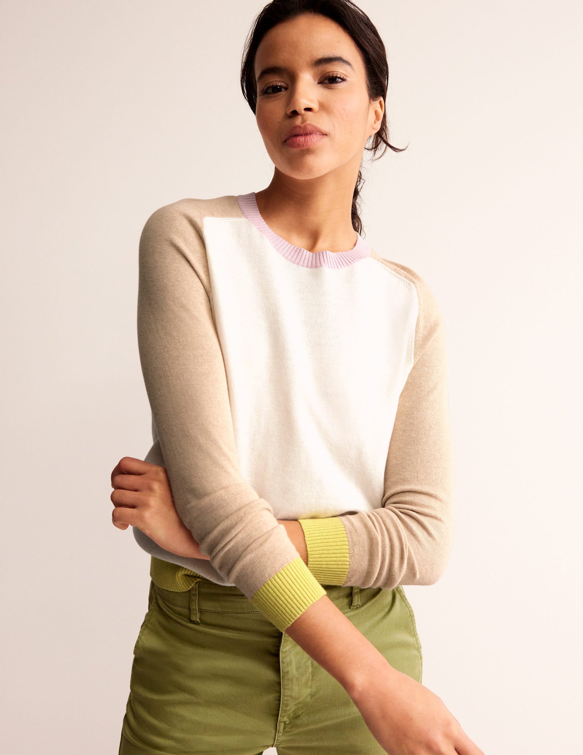 Meg Raglan Sleeve Jumper-Ivory, Chinchilla Colourblock-2