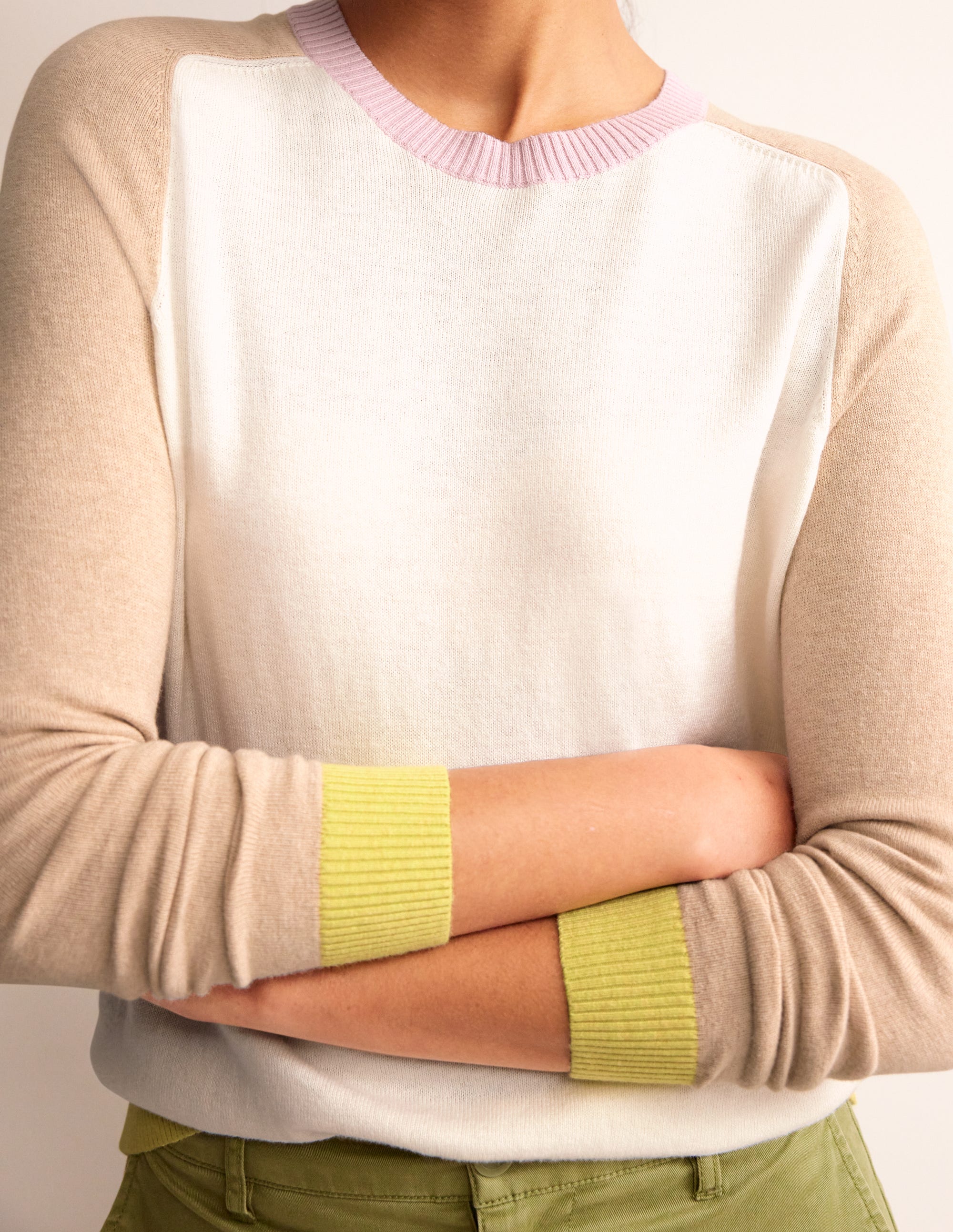 Meg Raglan Sleeve Jumper-Ivory, Chinchilla Colourblock - Image 3