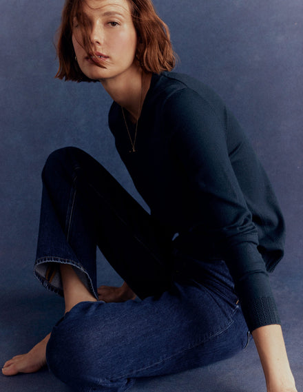Emilia Cotton Crew Jumper-Navy