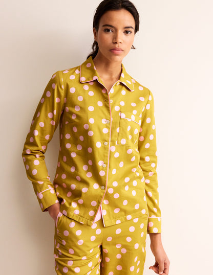 Cotton Sateen Pyjama Shirt-Antique Moss-2