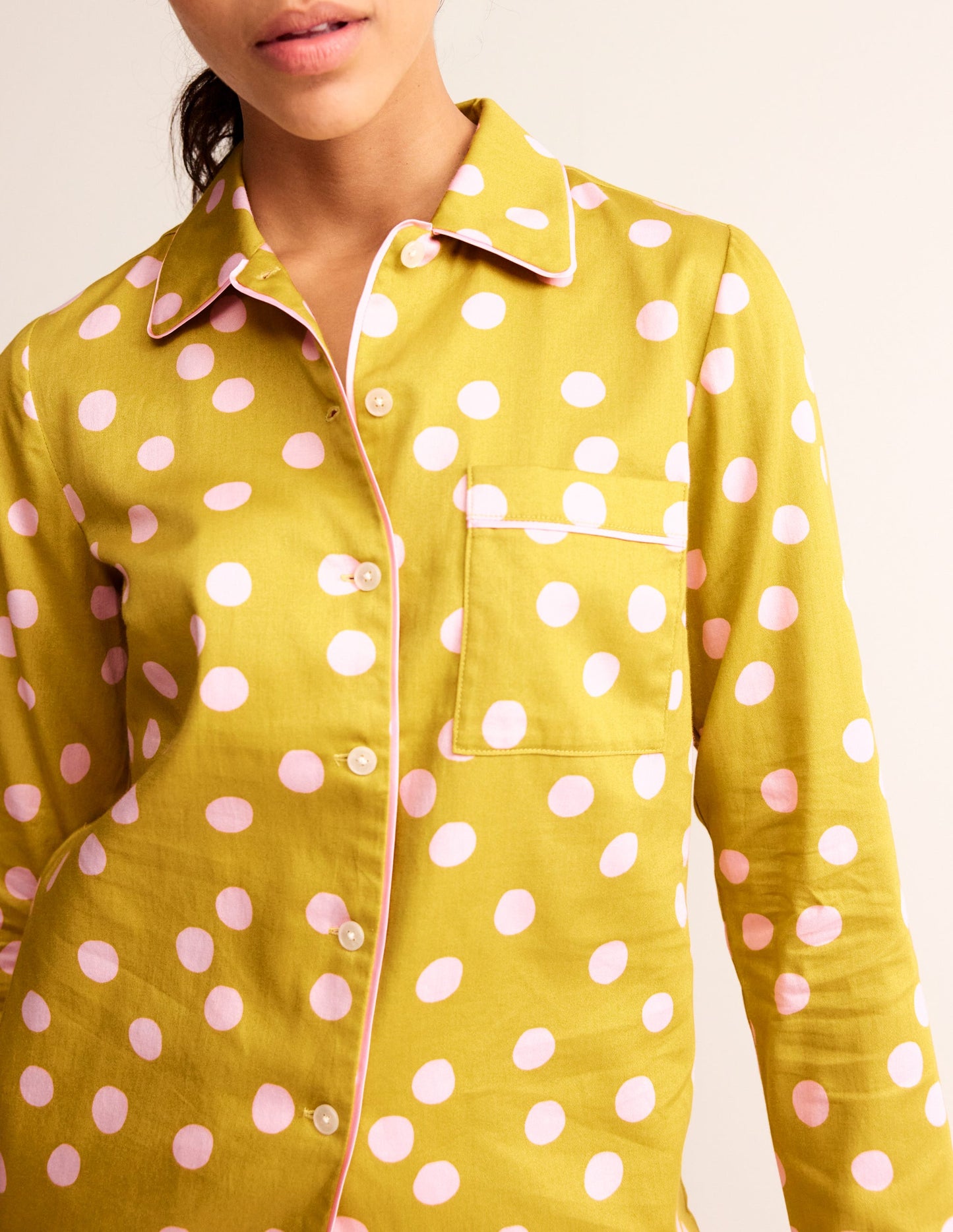 Cotton Sateen Pyjama Shirt-Antique Moss
