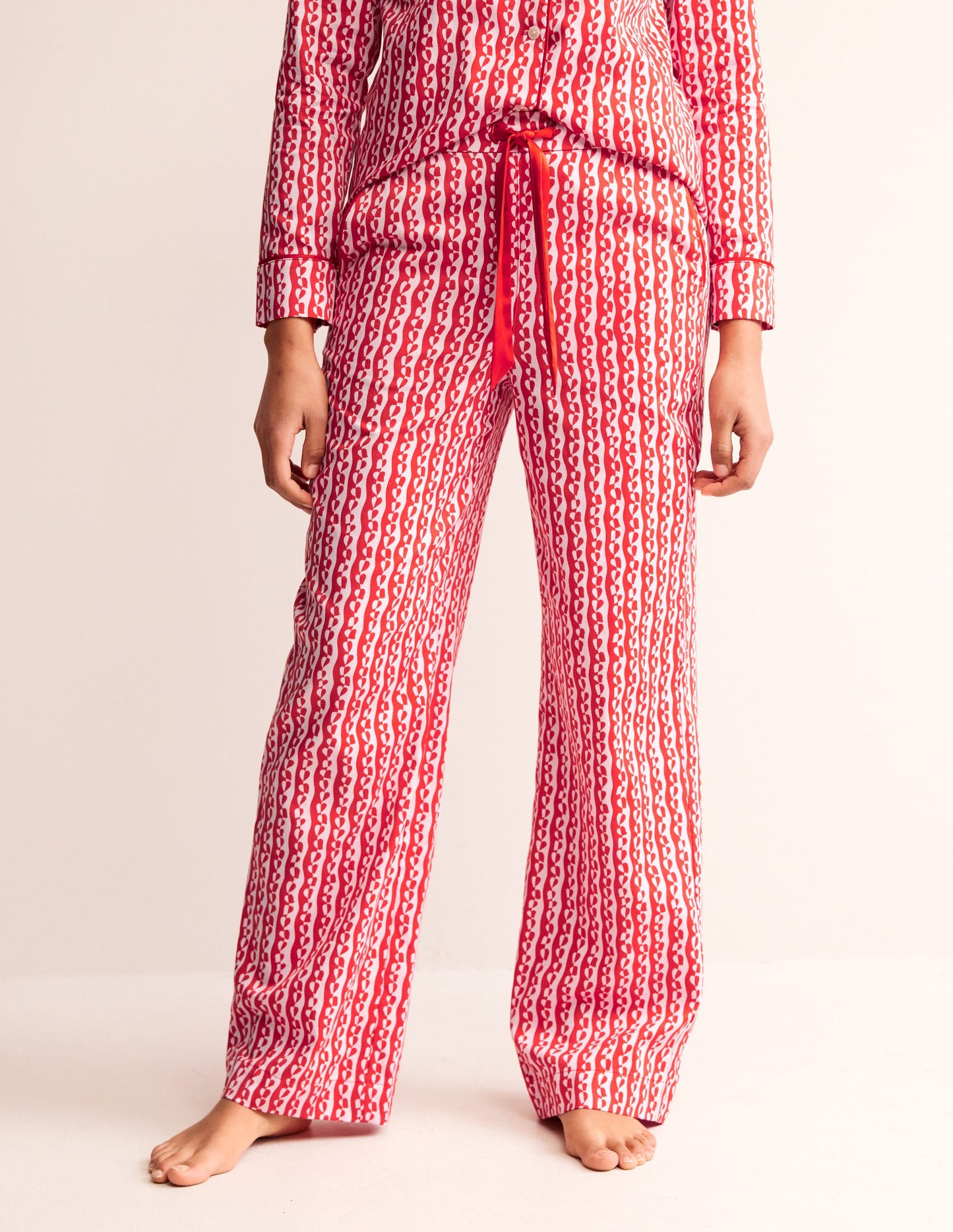Cotton Sateen Pyjama Trousers-Orchid Pink, Abstract Heart