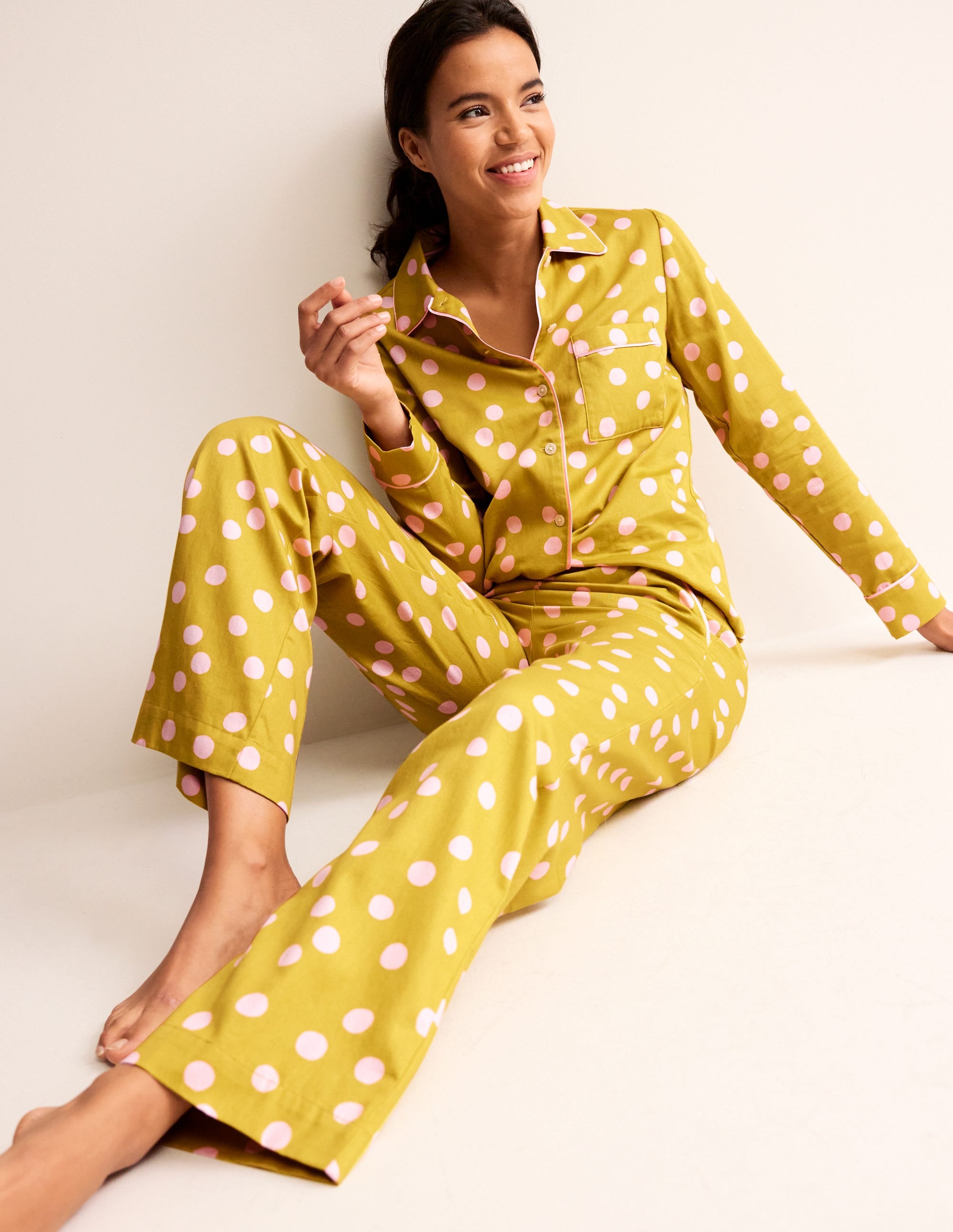 Cotton Sateen Pyjama Trousers-Antique Moss - Image 1