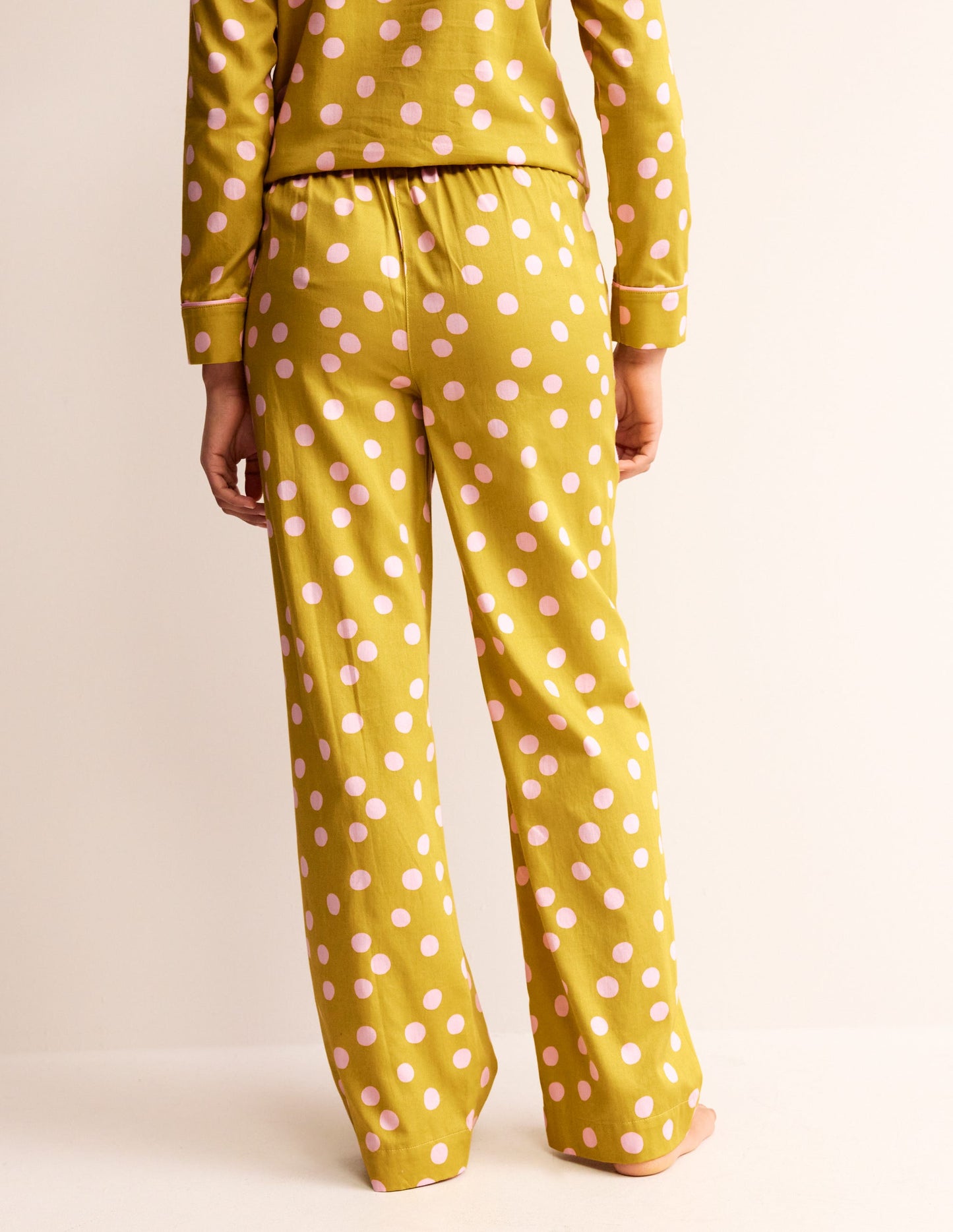 Cotton Sateen Pyjama Trousers-Antique Moss