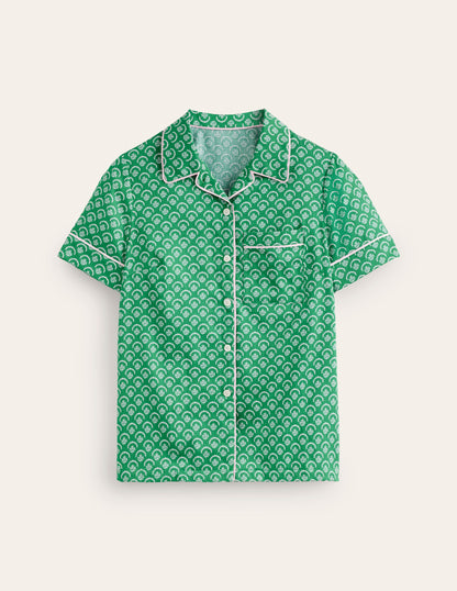 Short Sleeve Pyjama Top-Green, Ditsy Vine